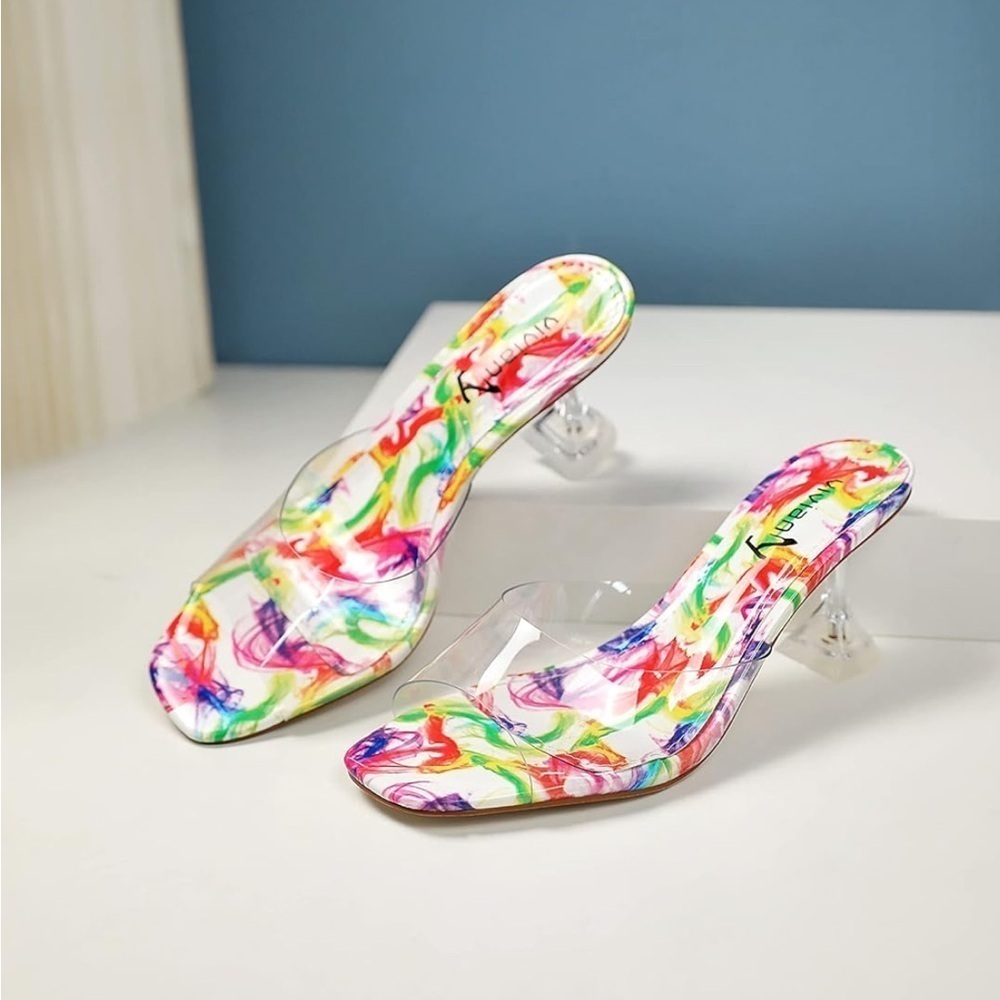 Clear Heels Sandals Transparent Stiletto Heel Backless Peep Toe Slip new